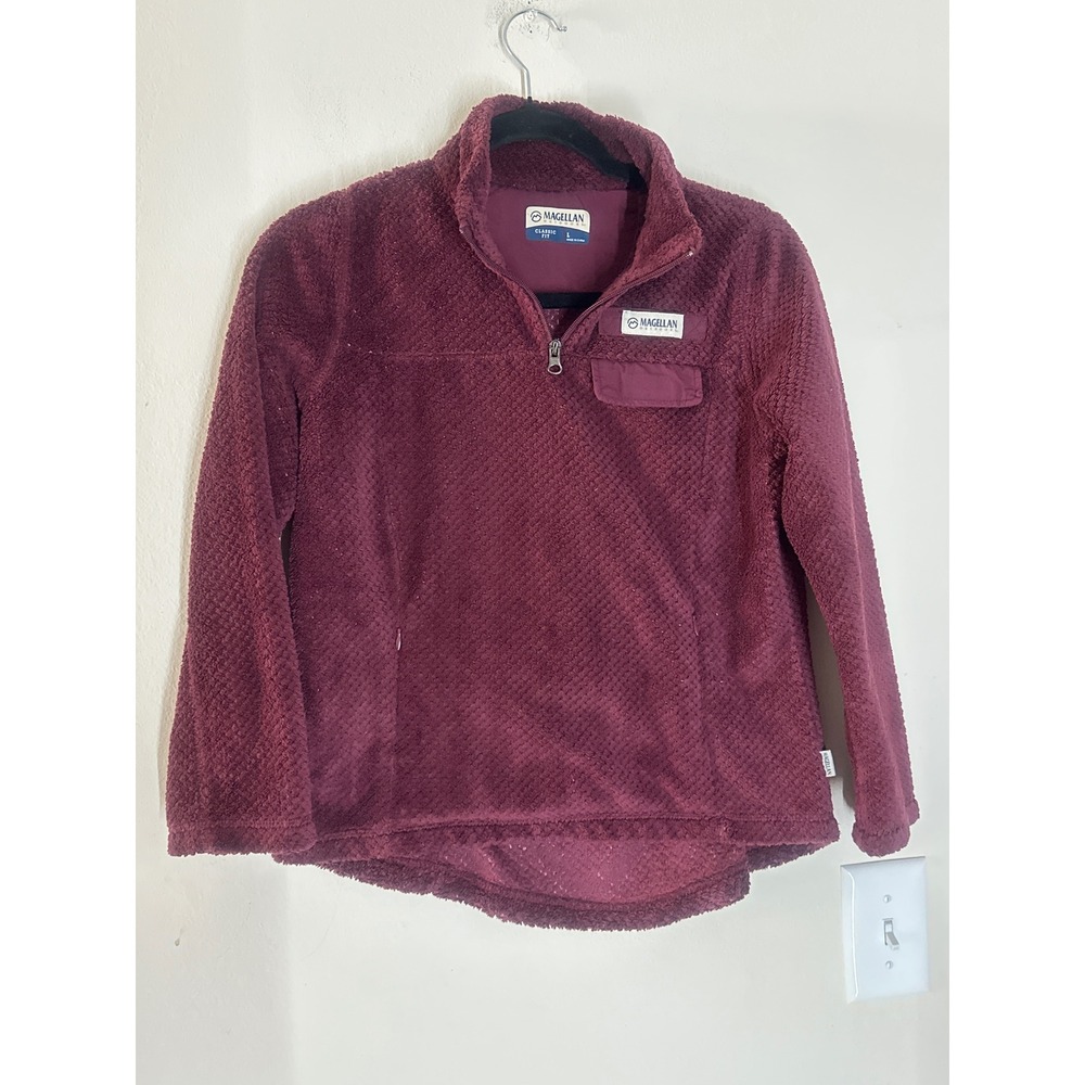 Magellan Outdoors Womens Classic Fit Large Fleece Quarter Zip Pullover Burgundy